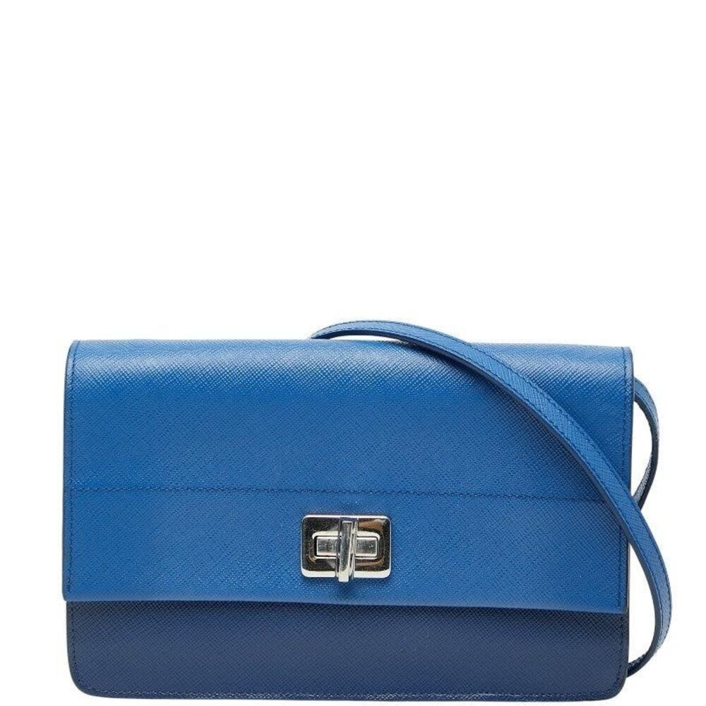 Prada Saffiano Leather Shoulder Bag Blue